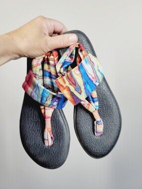 Sanuk Multicolor Marble-Print Fabric Strap Sandals, Size 8